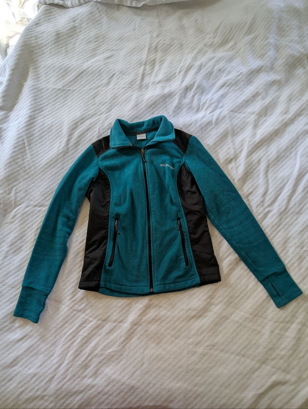 Vintage 2000s Columbia Fitted Zip Up Women's Fleece Size M Dark Teal And Black